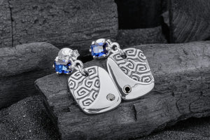 Calm and Angry Sea Earrings with Gem, 925 Silver - vikingworkshop