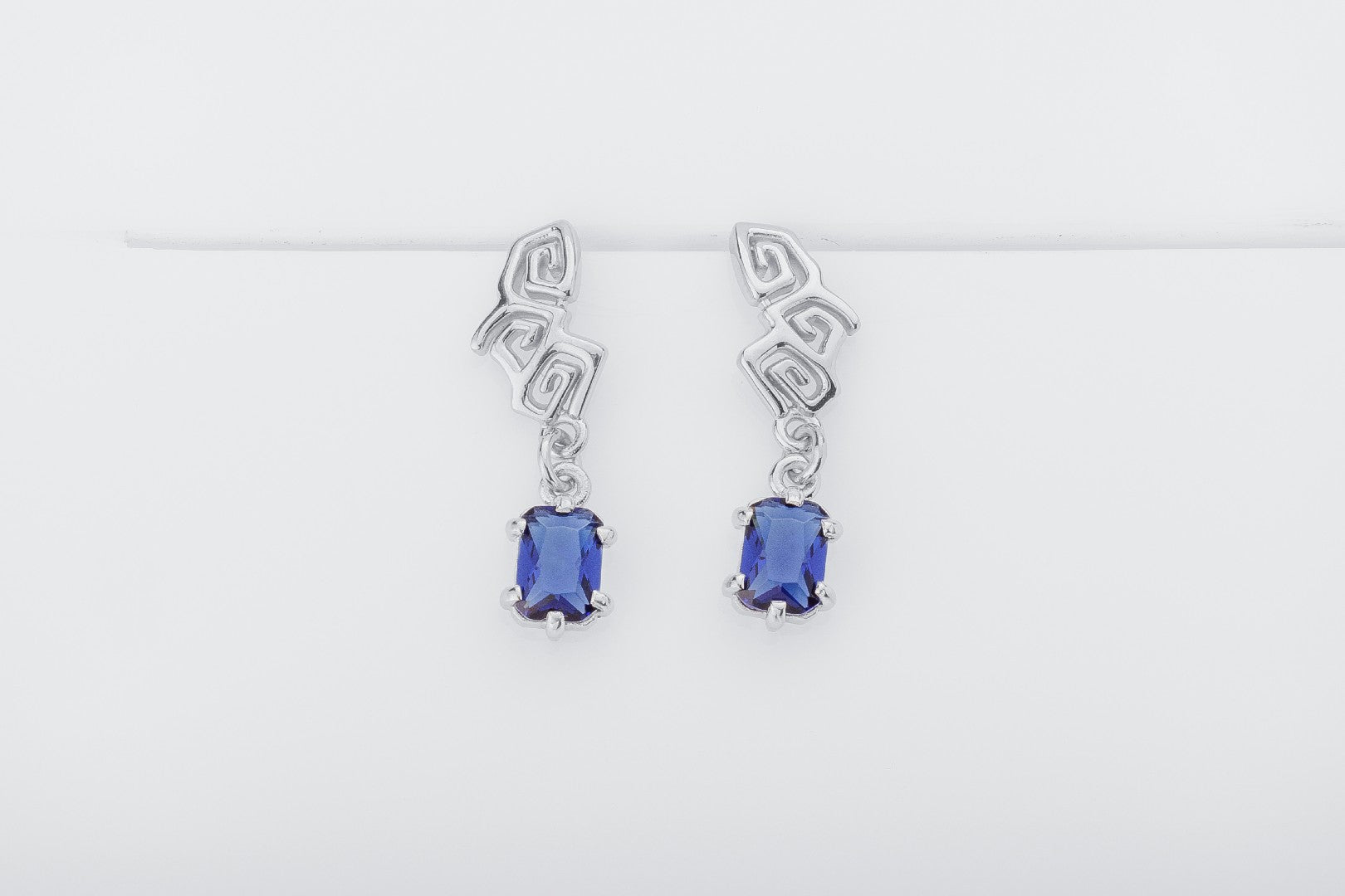 Sea Whirlpools Earrings with Blue Gems, 925 silver