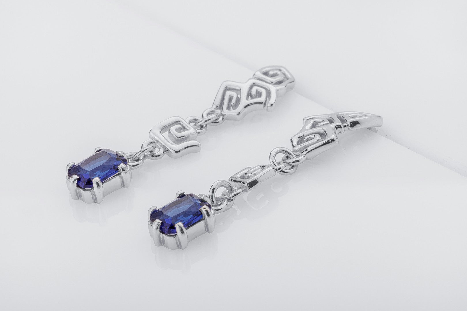 Sea Foam Earrings with Blue Gems, 925 silver