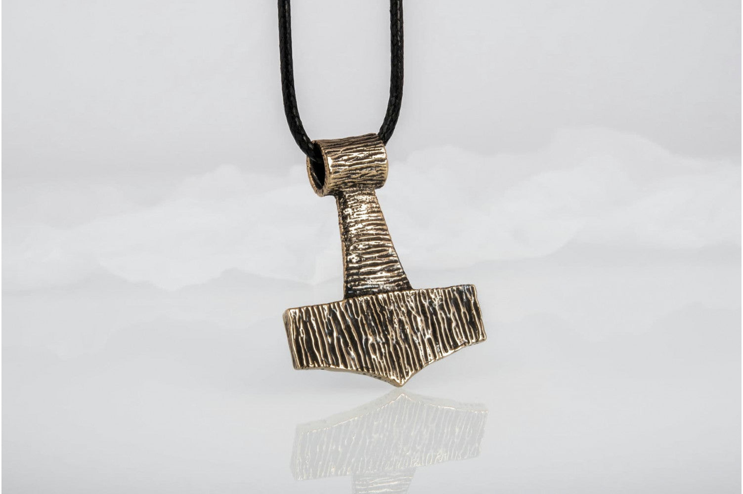 Thor's Hammer Pendant Bronze Mjolnir Wooden Style - vikingworkshop