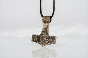 Thor's Hammer Pendant Bronze Mjolnir Wooden Style - vikingworkshop