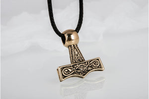 Thor's Hammer Pendant Bronze Mjolnir with Beautiful Ornament - vikingworkshop