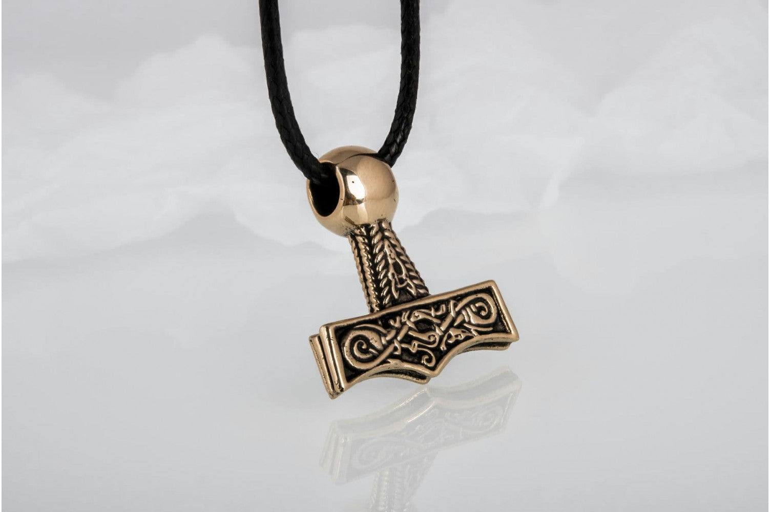 Thor's Hammer Pendant Bronze Mjolnir with Beautiful Ornament - vikingworkshop