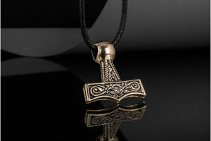 Thor's Hammer Pendant Bronze Mjolnir with Beautiful Ornament - vikingworkshop