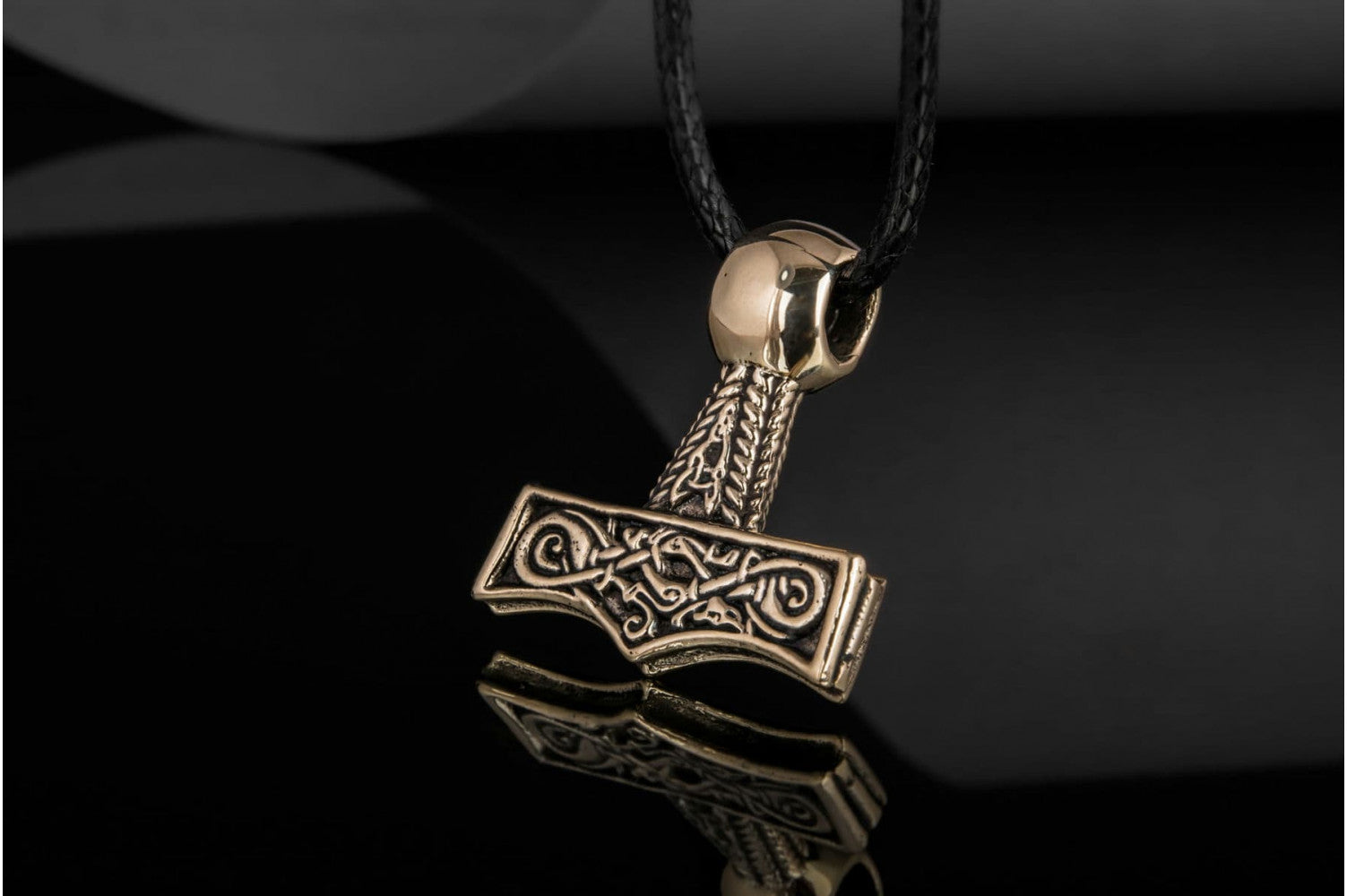 Thor's Hammer Pendant Bronze Mjolnir with Beautiful Ornament - vikingworkshop