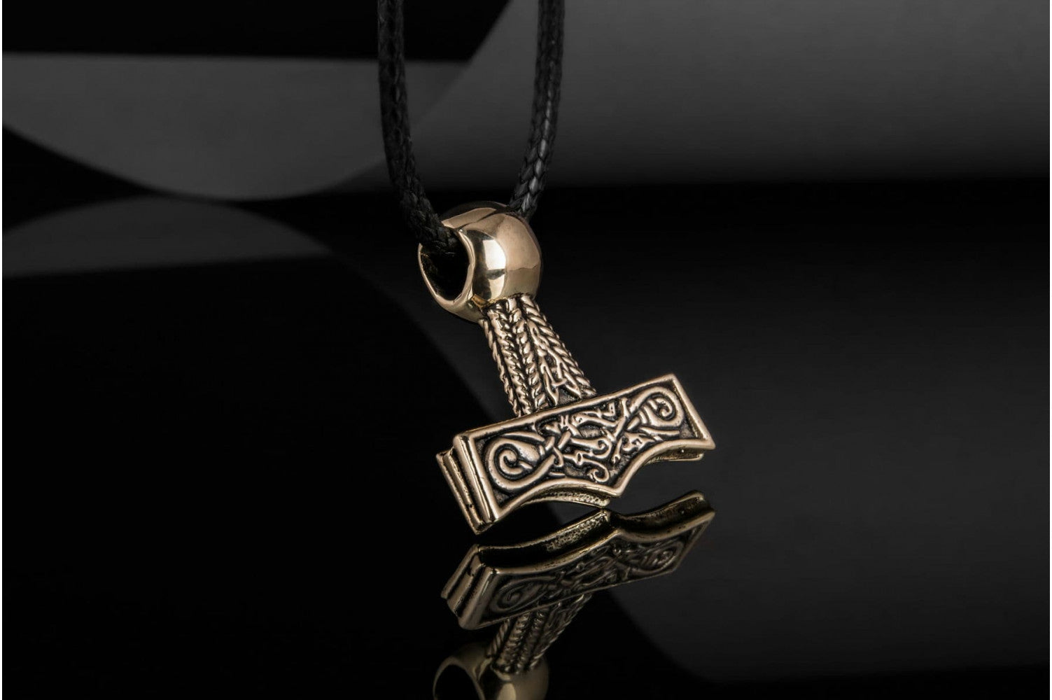 Thor's Hammer Pendant Bronze Mjolnir with Beautiful Ornament - vikingworkshop