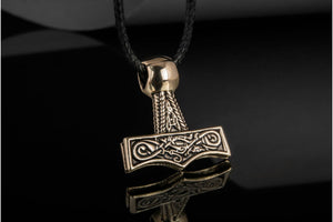 Thor's Hammer Pendant Bronze Mjolnir with Beautiful Ornament - vikingworkshop