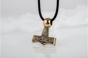 Thor's Hammer Pendant Bronze Mjolnir with Beautiful Ornament - vikingworkshop