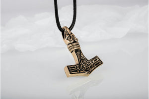 Thor's Hammer Pendant Bronze Mjolnir with Raven - vikingworkshop