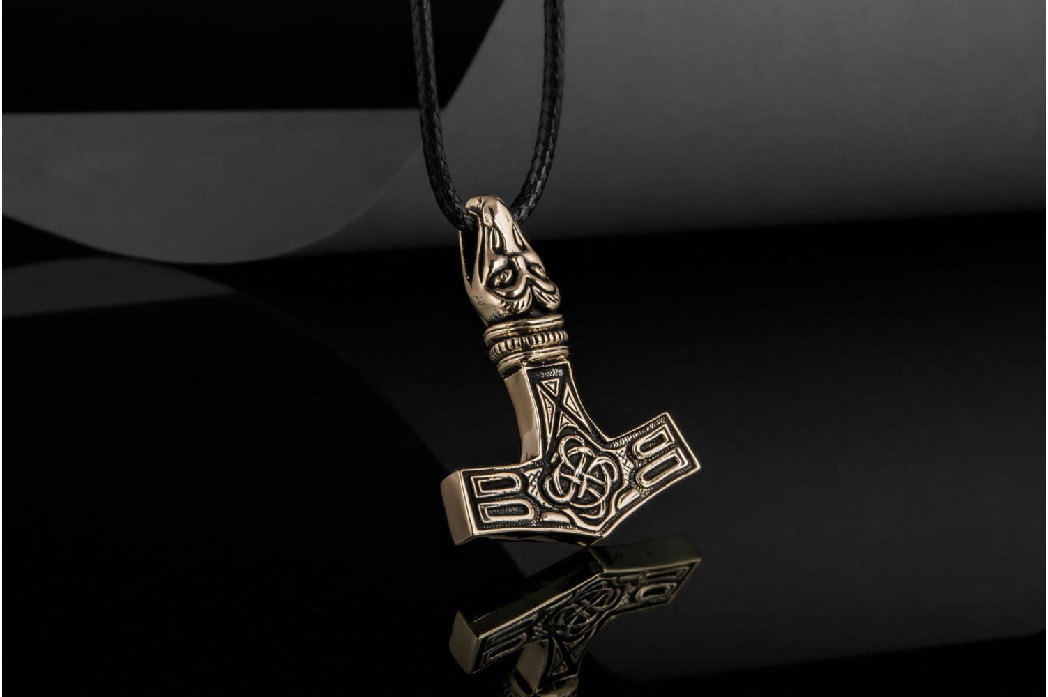 Thor's Hammer Pendant Bronze Mjolnir with Raven - vikingworkshop