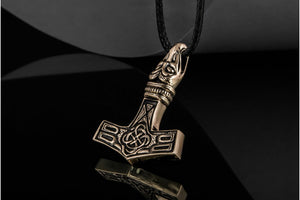 Thor's Hammer Pendant Bronze Mjolnir with Raven - vikingworkshop