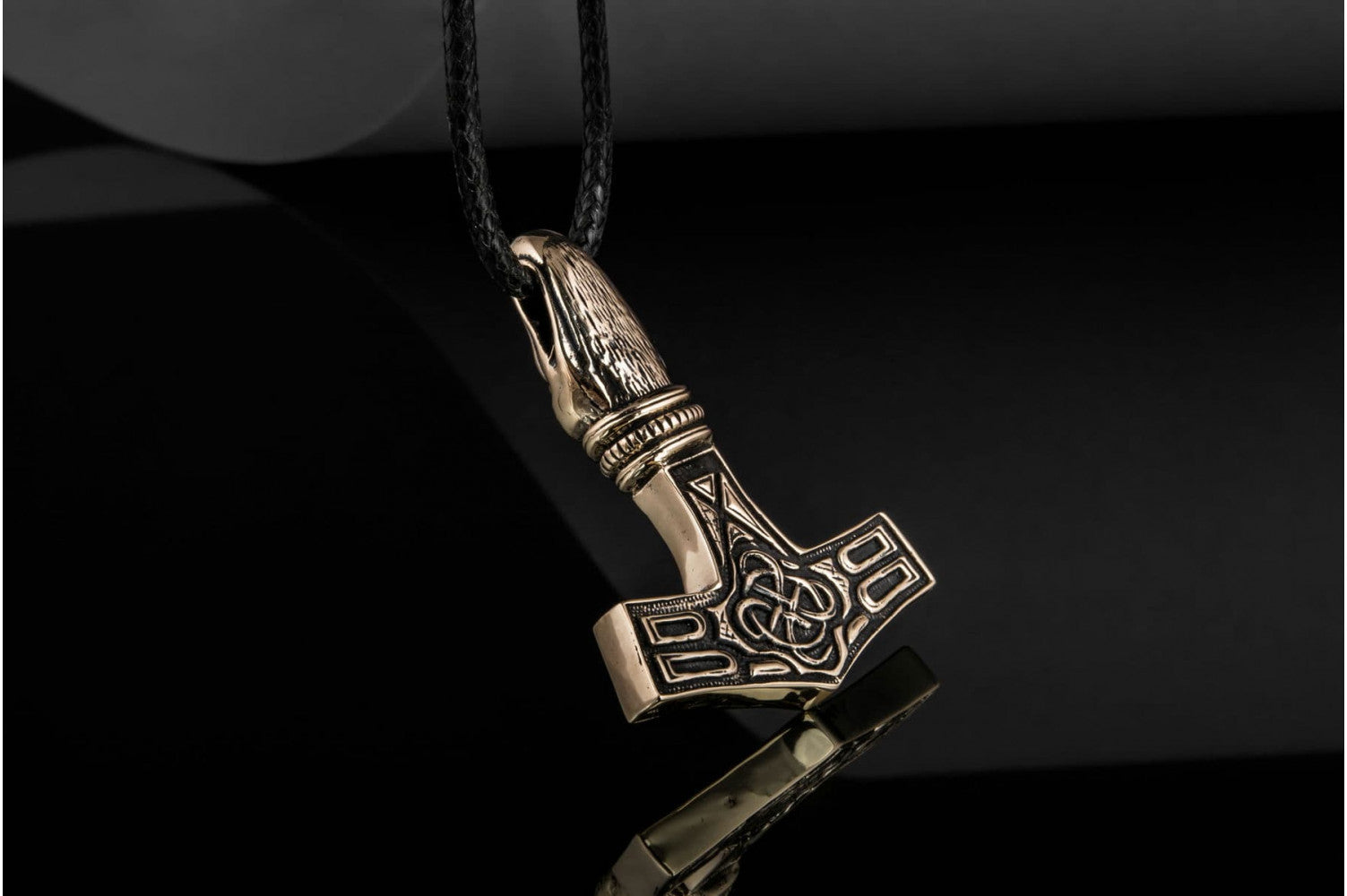 Thor's Hammer Pendant Bronze Mjolnir with Raven - vikingworkshop