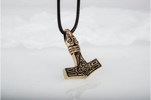 Thor's Hammer Pendant Bronze Mjolnir with Raven - vikingworkshop