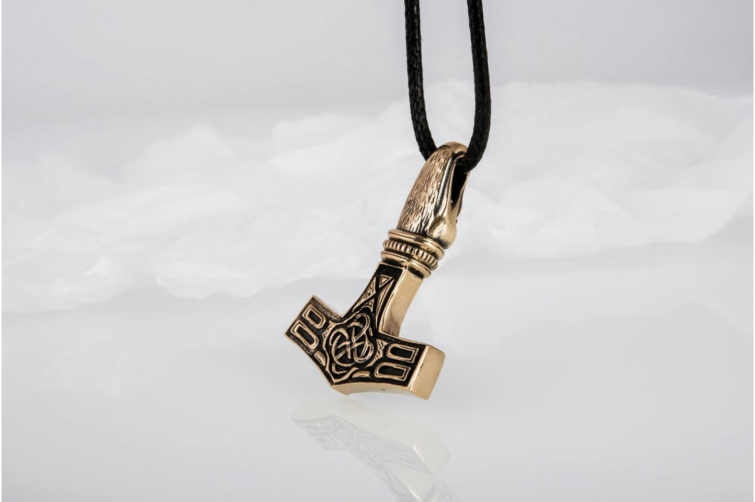 Thor's Hammer Pendant Bronze Mjolnir with Raven - vikingworkshop