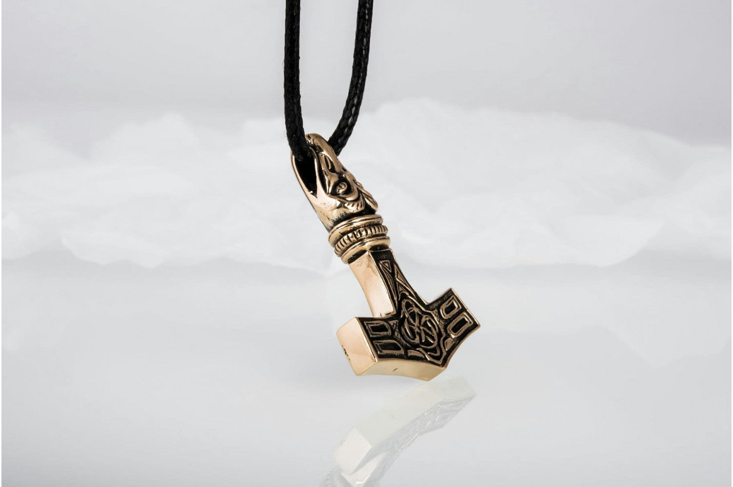 Thor's Hammer Pendant Bronze Mjolnir with Raven - vikingworkshop