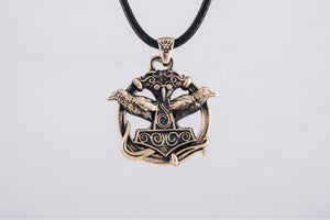 Thors Hammer with Ravens Pendant Bronze Handcrafted Jewelry - vikingworkshop