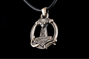 Thors Hammer Pendant with Ornament Bronze Unique Handmade Jewelry - vikingworkshop