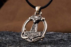 Thors Hammer Pendant with Ornament Bronze Unique Handmade Jewelry - vikingworkshop