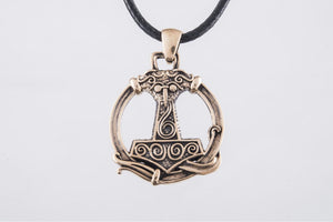 Thors Hammer Pendant with Ornament Bronze Unique Handmade Jewelry - vikingworkshop