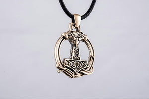 Thors Hammer Pendant with Ornament Bronze Unique Handmade Jewelry - vikingworkshop