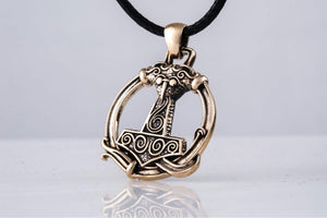 Thors Hammer Pendant with Ornament Bronze Unique Handmade Jewelry - vikingworkshop