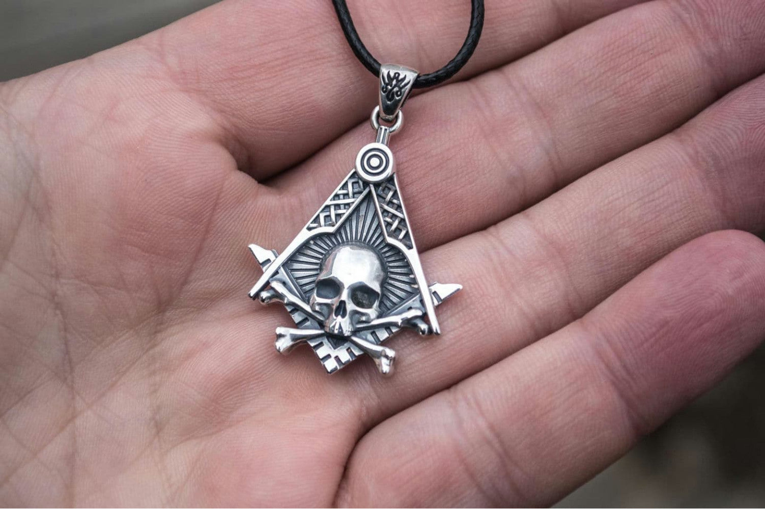 Masonic Symbol with Skull Sterling Silver Handmade Jewelry - vikingworkshop