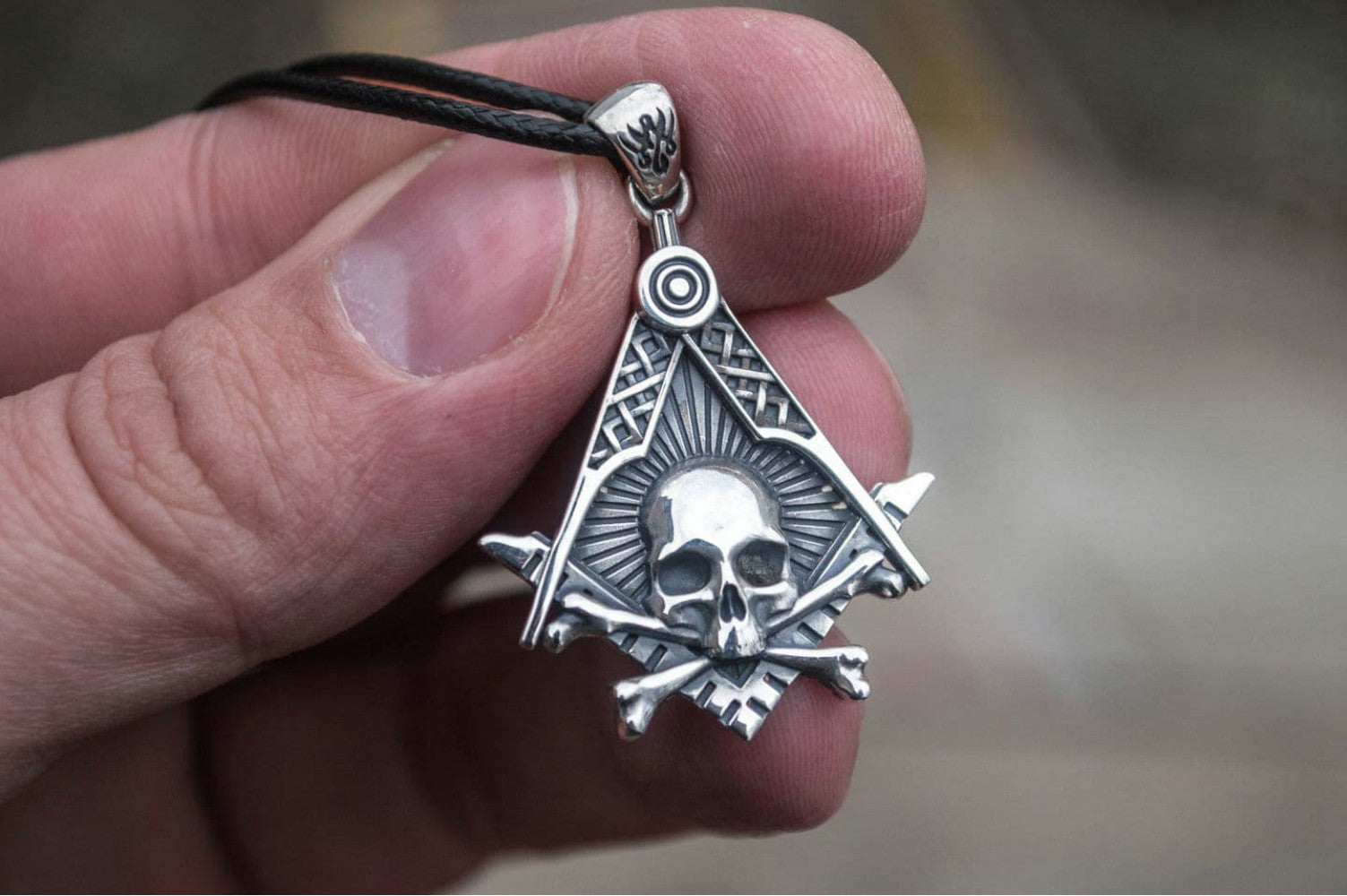 Masonic Symbol with Skull Sterling Silver Handmade Jewelry - vikingworkshop