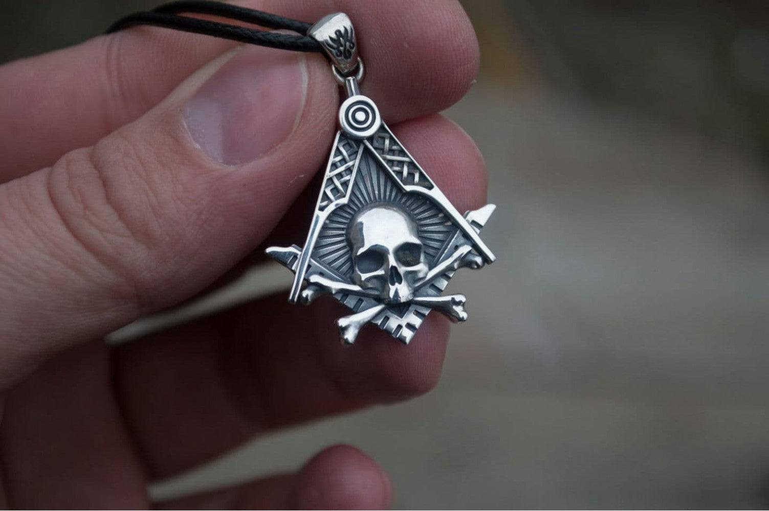 Masonic Symbol with Skull Sterling Silver Handmade Jewelry - vikingworkshop