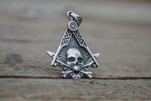 Masonic Symbol with Skull Sterling Silver Handmade Jewelry - vikingworkshop