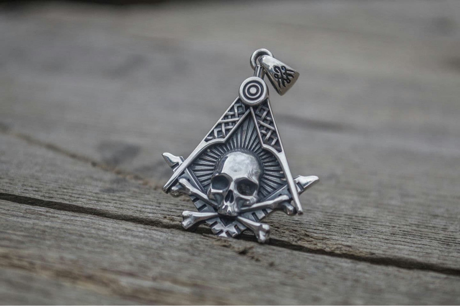 Masonic Symbol with Skull Sterling Silver Handmade Jewelry - vikingworkshop