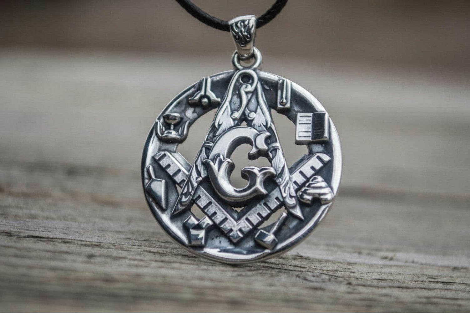 Masonic Pendant with Symbols Sterling Silver Handmade Jewelry - vikingworkshop