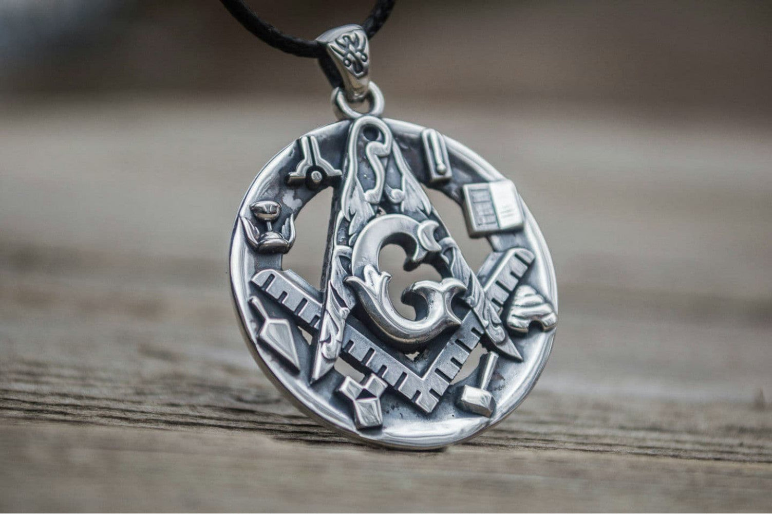 Masonic Pendant with Symbols Sterling Silver Handmade Jewelry - vikingworkshop