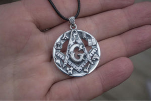 Masonic Pendant with Symbols Sterling Silver Handmade Jewelry - vikingworkshop