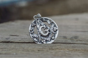 Masonic Pendant with Symbols Sterling Silver Handmade Jewelry - vikingworkshop