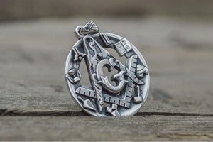 Masonic Pendant with Symbols Sterling Silver Handmade Jewelry - vikingworkshop