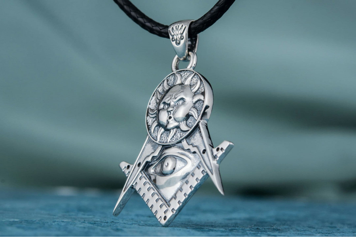 Masonic Symbol Pendant with Sun Sterling Silver Handmade Jewelry - vikingworkshop