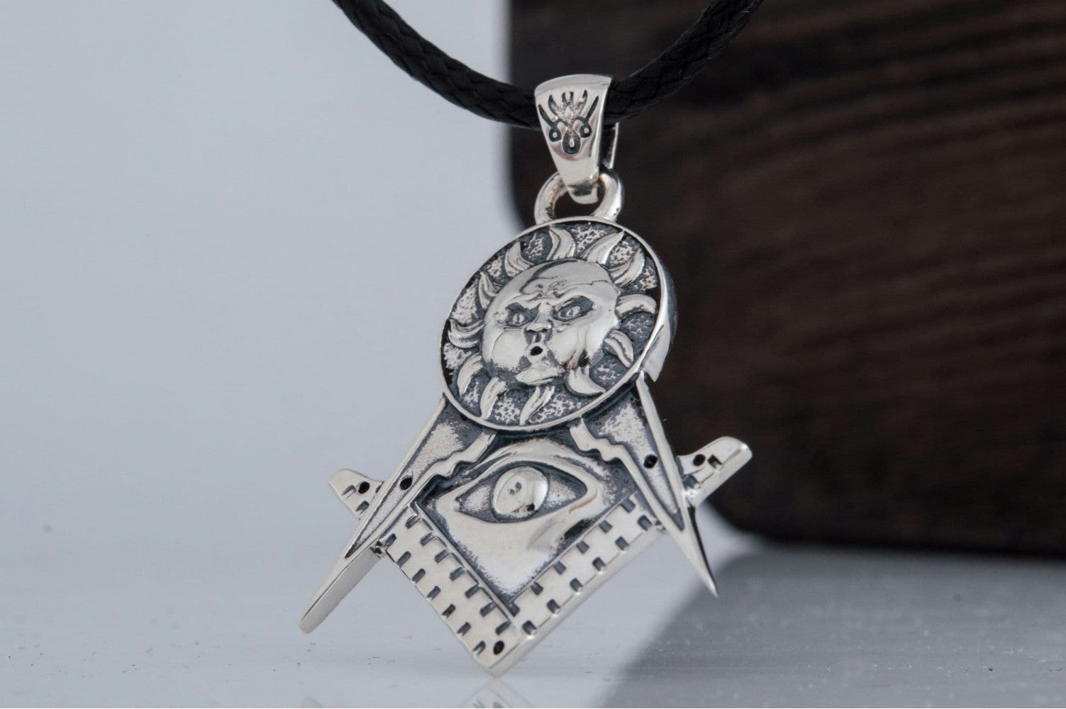 Masonic Symbol Pendant with Sun Sterling Silver Handmade Jewelry - vikingworkshop