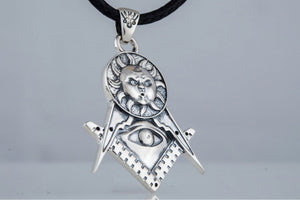 Masonic Symbol Pendant with Sun Sterling Silver Handmade Jewelry - vikingworkshop