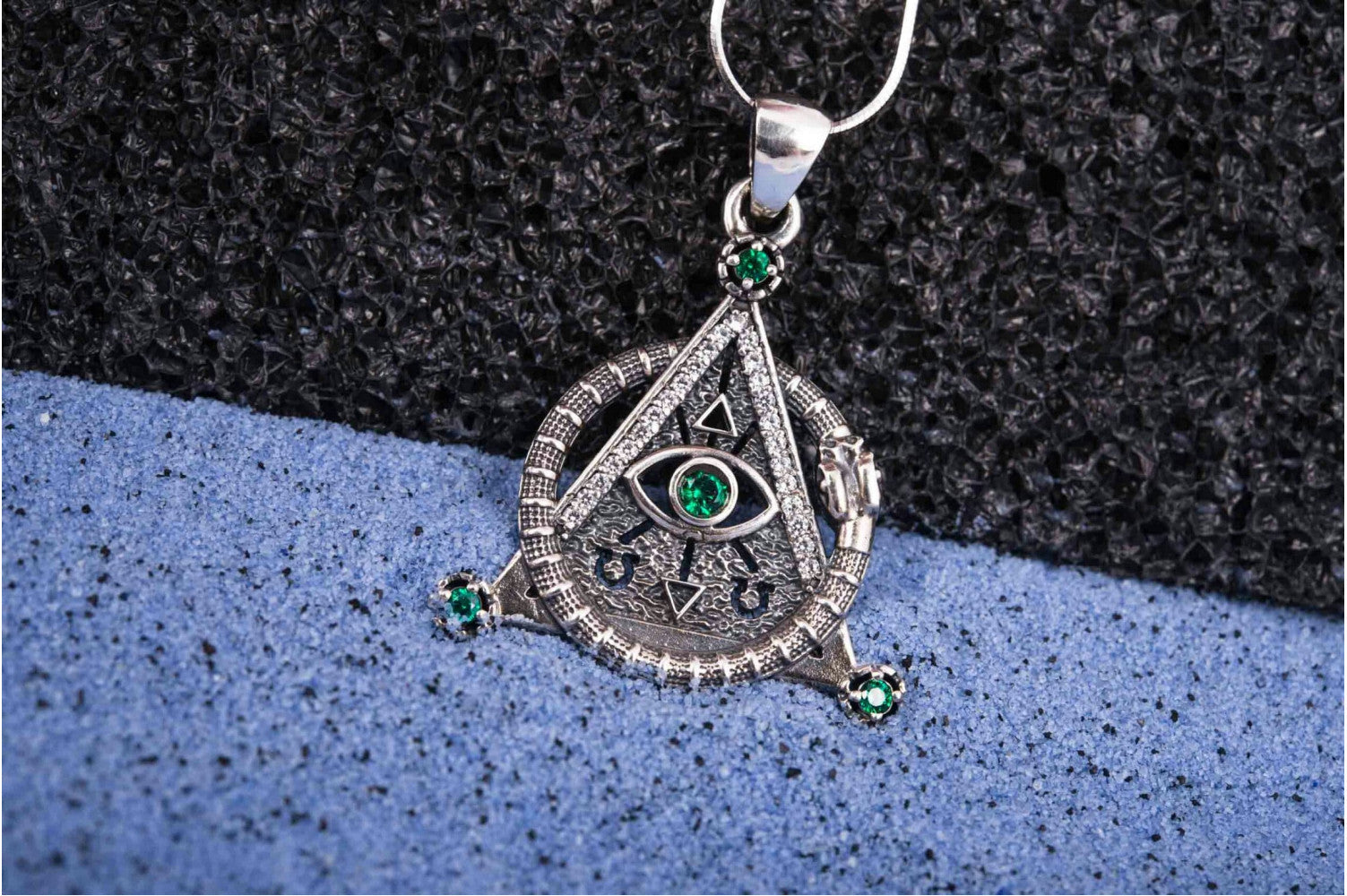 925 Silver Masonic Pendant with Eye of Providence and Gems, Unique handmade Jewelry - vikingworkshop