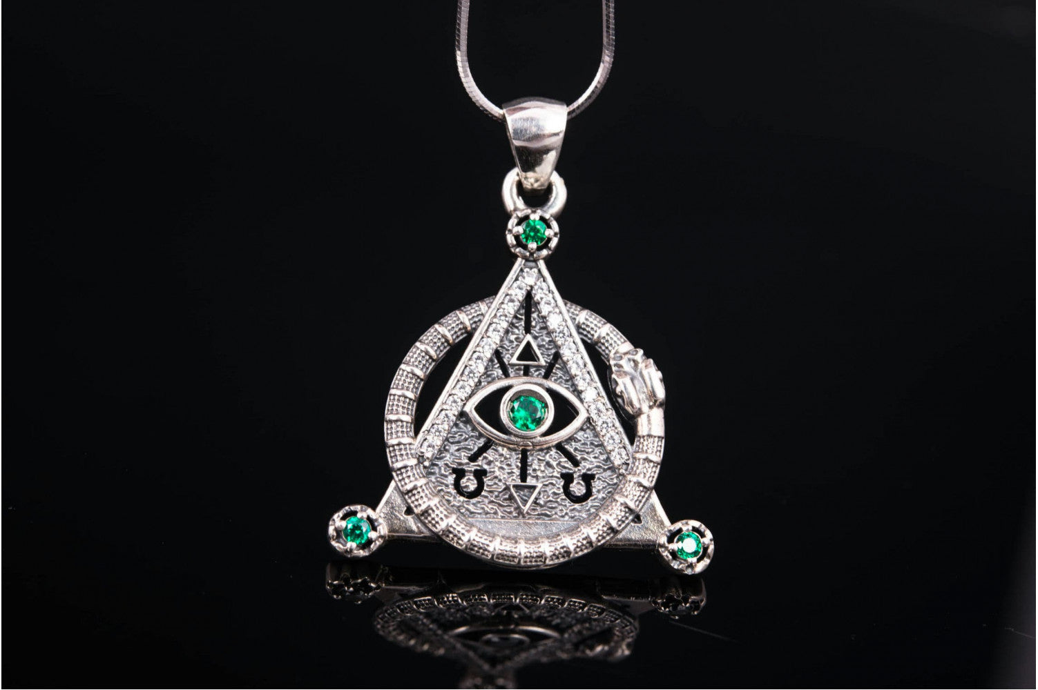 925 Silver Masonic Pendant with Eye of Providence and Gems, Unique handmade Jewelry - vikingworkshop