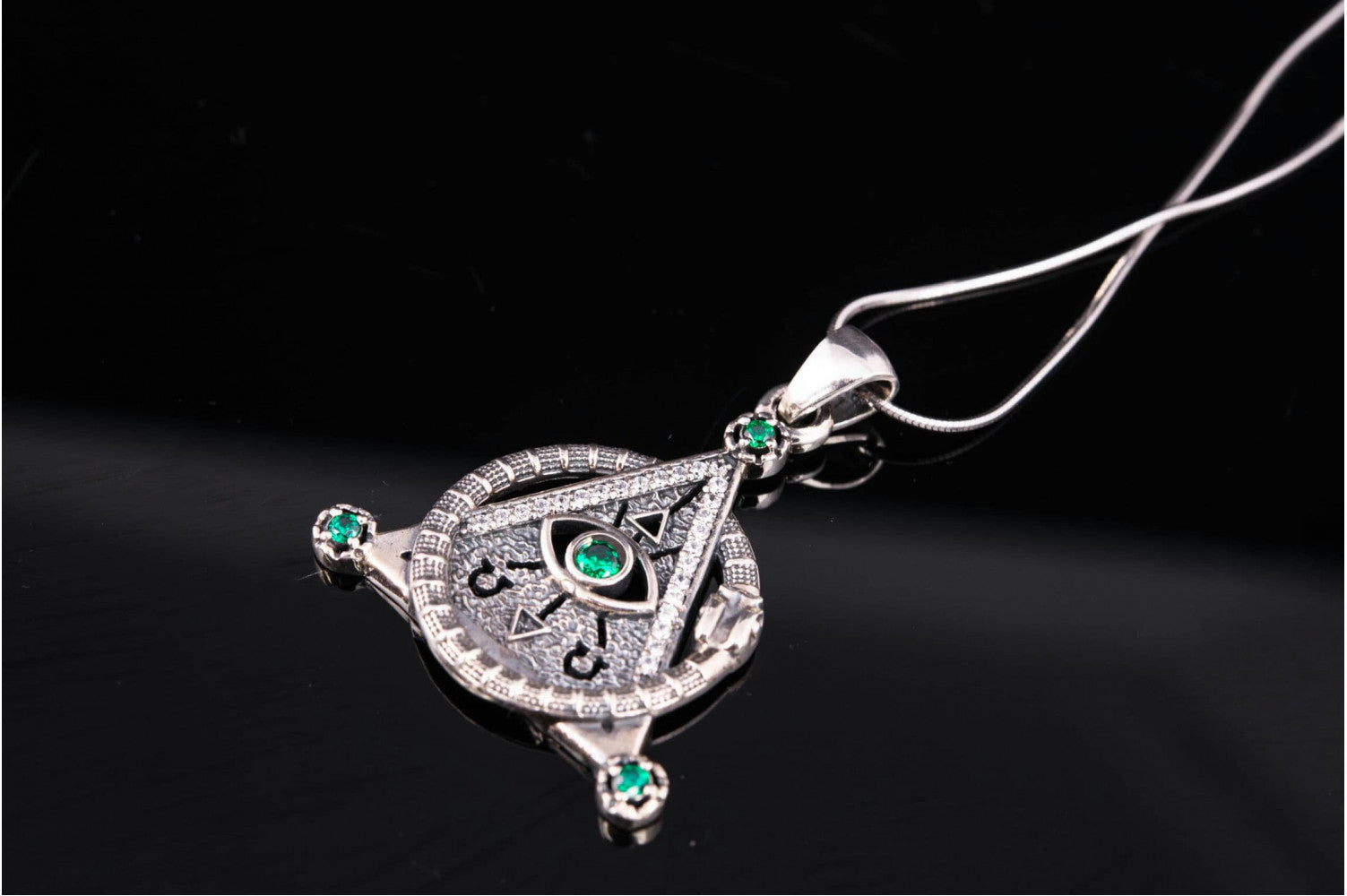 925 Silver Masonic Pendant with Eye of Providence and Gems, Unique handmade Jewelry - vikingworkshop
