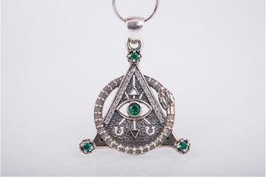 925 Silver Masonic Pendant with Eye of Providence and Gems, Unique handmade Jewelry - vikingworkshop