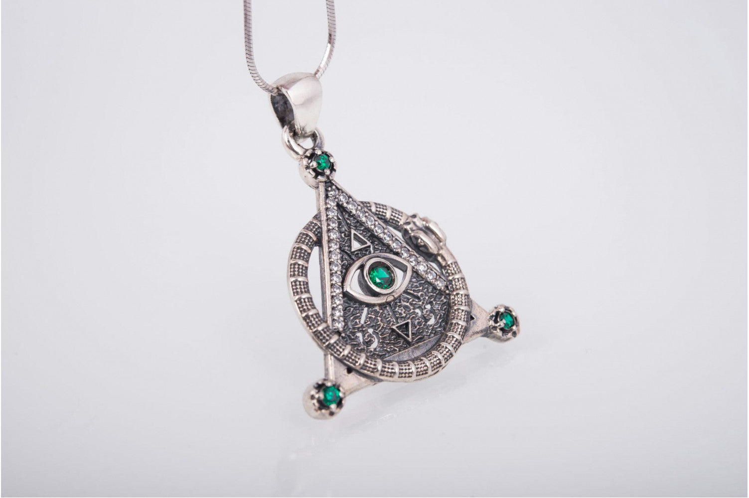 925 Silver Masonic Pendant with Eye of Providence and Gems, Unique handmade Jewelry - vikingworkshop