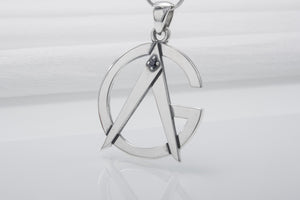 Minimalistic Masonic 925 Silver Pendant With Gem, Handmade Jewelry - vikingworkshop