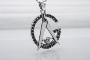 925 Silver Pendant With Minimalistic Masonic Symbol And Gems, Handmade Jewelry - vikingworkshop