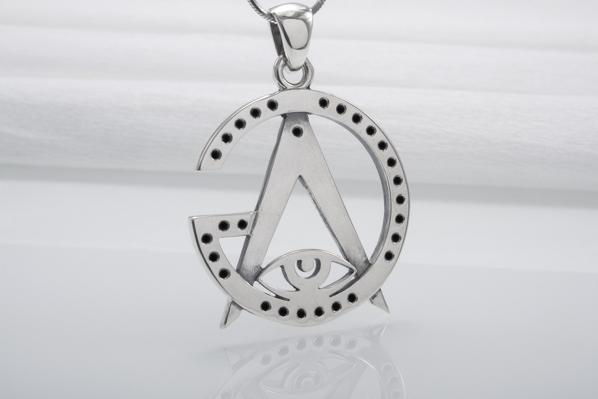 925 Silver Pendant With Minimalistic Masonic Symbol And Gems, Handmade Jewelry - vikingworkshop