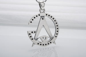 925 Silver Pendant With Minimalistic Masonic Symbol And Gems, Handmade Jewelry - vikingworkshop