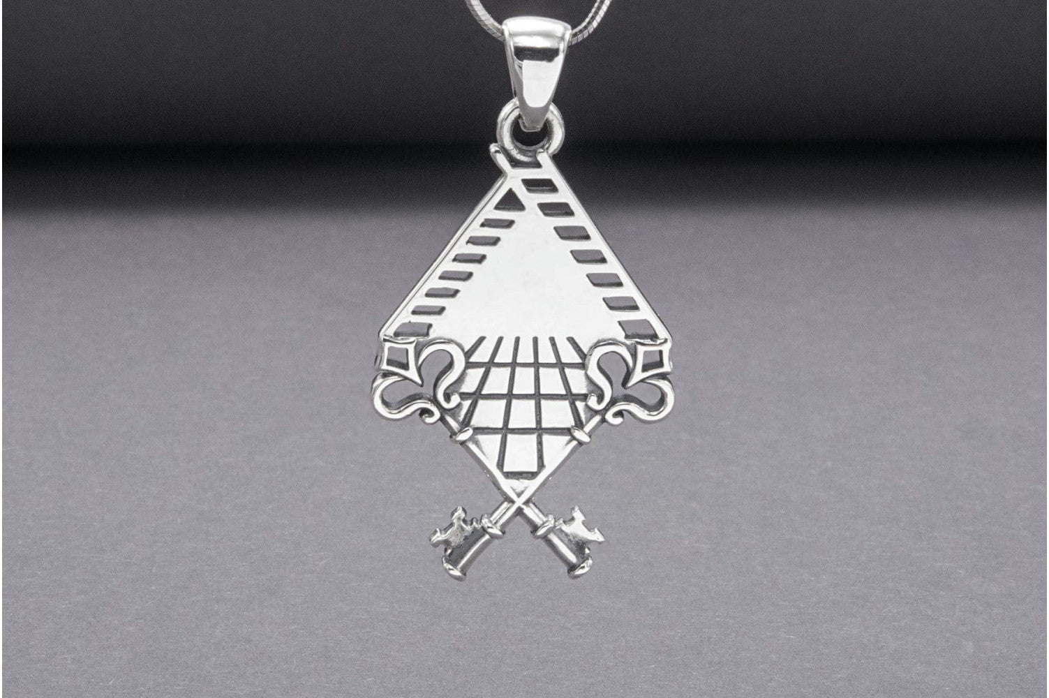 Sterling Silver Chess Board Pendant with All Seeing Eye and Keys, Handmade Masonic Jewelry - vikingworkshop