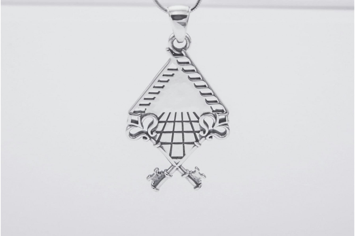 Sterling Silver Chess Board Pendant with All Seeing Eye and Keys, Handmade Masonic Jewelry - vikingworkshop