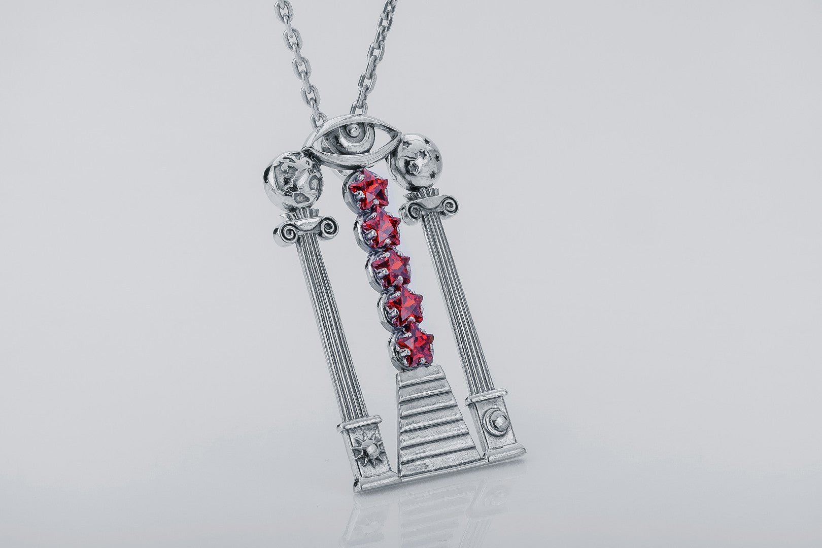 Masonic Pendant with Red Gemstones